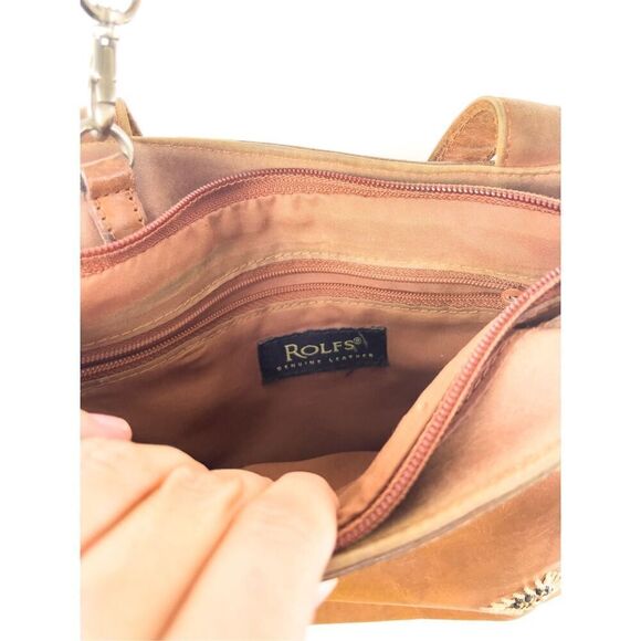 Rolf’s Tan Leather Crossbody Bag With Diamond Bead Design Boho Vintage - Picture 5 of 16